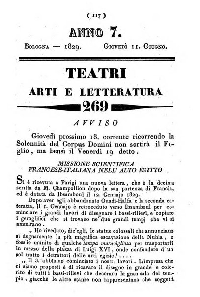 Cenni storici intorno alle lettere, invenzioni, arti, commercio e spettacoli teatrali