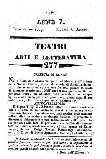 Cenni storici intorno alle lettere, invenzioni, arti, commercio e spettacoli teatrali