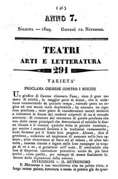 Cenni storici intorno alle lettere, invenzioni, arti, commercio e spettacoli teatrali