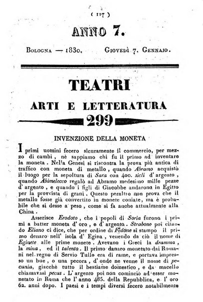 Cenni storici intorno alle lettere, invenzioni, arti, commercio e spettacoli teatrali