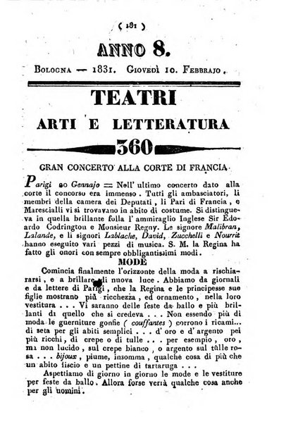 Cenni storici intorno alle lettere, invenzioni, arti, commercio e spettacoli teatrali