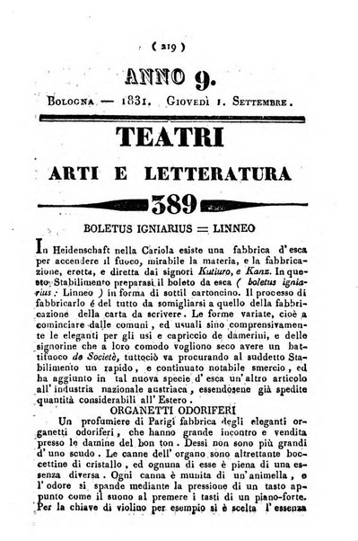 Cenni storici intorno alle lettere, invenzioni, arti, commercio e spettacoli teatrali