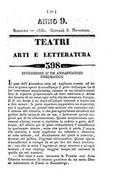 Cenni storici intorno alle lettere, invenzioni, arti, commercio e spettacoli teatrali