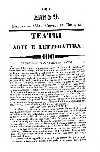 Cenni storici intorno alle lettere, invenzioni, arti, commercio e spettacoli teatrali