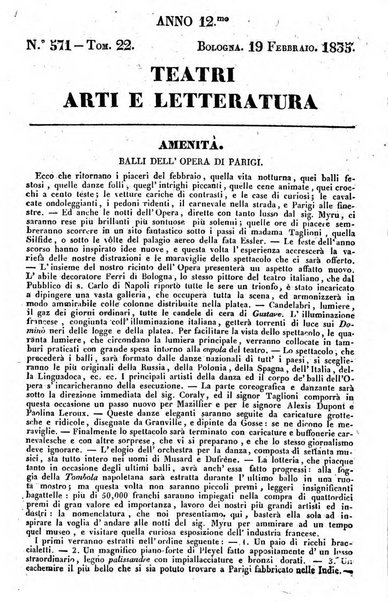 Cenni storici intorno alle lettere, invenzioni, arti, commercio e spettacoli teatrali