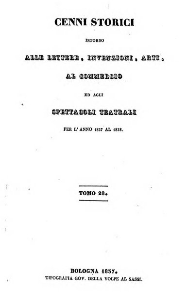 Cenni storici intorno alle lettere, invenzioni, arti, commercio e spettacoli teatrali