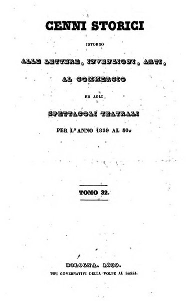 Cenni storici intorno alle lettere, invenzioni, arti, commercio e spettacoli teatrali