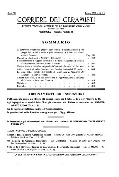 Corriere dei ceramisti rivista tecnica delle industrie ceramiche