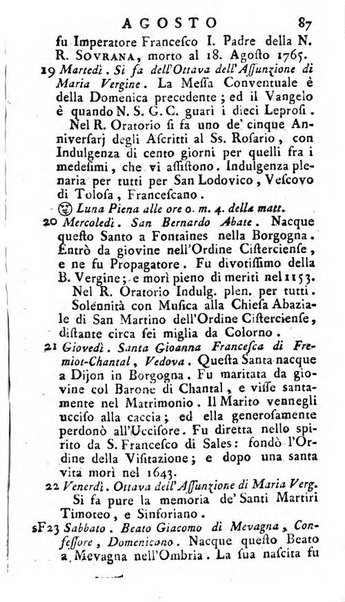 Diario di Colorno per l'anno 1777.[-1802.] nel quale trovansi segnate tutte le funzioni ecclesiastiche e tutte le indulgenze, oltre alla dichiarazione di varie cose necessarie, dilettevoli ed utili agli abitanti di Colorno a cui comodo, e uantaggio principalmente è stato composto