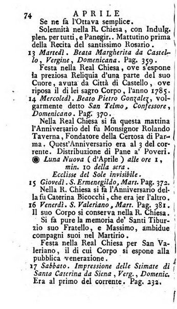 Diario di Colorno per l'anno 1777.[-1802.] nel quale trovansi segnate tutte le funzioni ecclesiastiche e tutte le indulgenze, oltre alla dichiarazione di varie cose necessarie, dilettevoli ed utili agli abitanti di Colorno a cui comodo, e uantaggio principalmente è stato composto