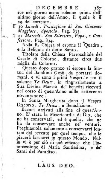 Diario di Colorno per l'anno 1777.[-1802.] nel quale trovansi segnate tutte le funzioni ecclesiastiche e tutte le indulgenze, oltre alla dichiarazione di varie cose necessarie, dilettevoli ed utili agli abitanti di Colorno a cui comodo, e uantaggio principalmente è stato composto