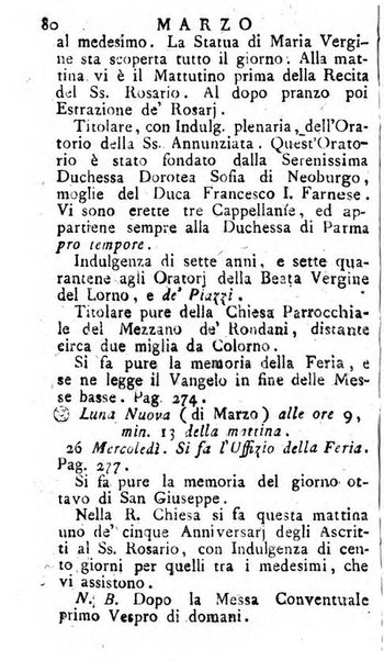 Diario di Colorno per l'anno 1777.[-1802.] nel quale trovansi segnate tutte le funzioni ecclesiastiche e tutte le indulgenze, oltre alla dichiarazione di varie cose necessarie, dilettevoli ed utili agli abitanti di Colorno a cui comodo, e uantaggio principalmente è stato composto