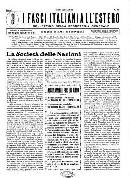 I fasci italiani all'estero bollettino della segreteria generale