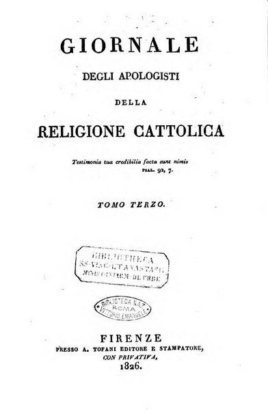 Giornale degli apologisti della religione cattolica