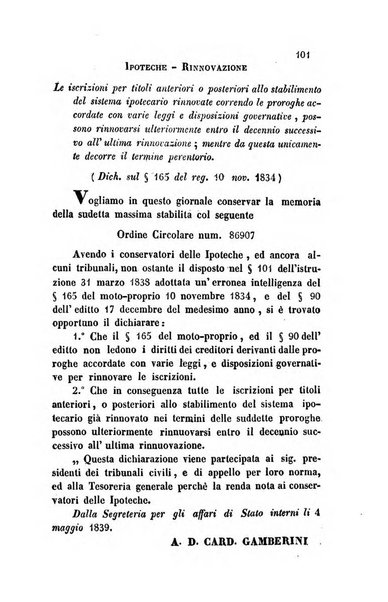 Giornale del Foro in cui si raccolgono le più importanti regiudicate dei supremi tribunali di Roma e dello Stato pontificio in materia civile