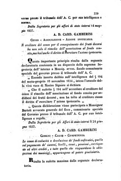 Giornale del Foro in cui si raccolgono le più importanti regiudicate dei supremi tribunali di Roma e dello Stato pontificio in materia civile