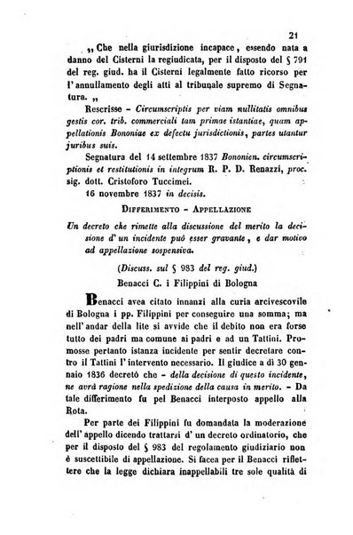 Giornale del Foro in cui si raccolgono le più importanti regiudicate dei supremi tribunali di Roma e dello Stato pontificio in materia civile