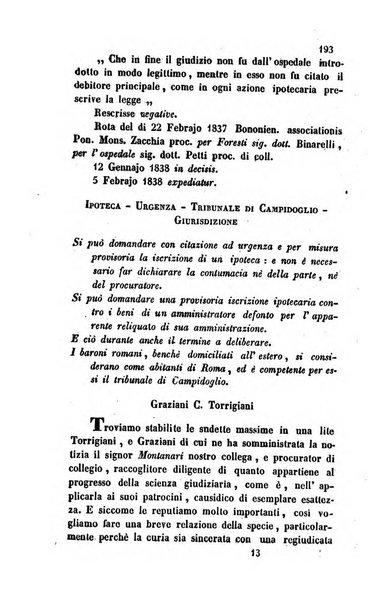 Giornale del Foro in cui si raccolgono le più importanti regiudicate dei supremi tribunali di Roma e dello Stato pontificio in materia civile