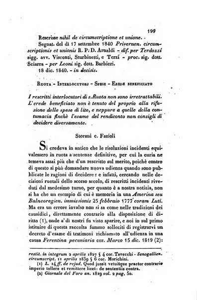 Giornale del Foro in cui si raccolgono le più importanti regiudicate dei supremi tribunali di Roma e dello Stato pontificio in materia civile