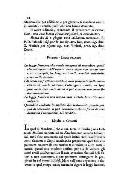 Giornale del Foro in cui si raccolgono le più importanti regiudicate dei supremi tribunali di Roma e dello Stato pontificio in materia civile