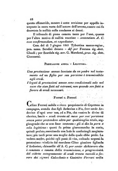 Giornale del Foro in cui si raccolgono le più importanti regiudicate dei supremi tribunali di Roma e dello Stato pontificio in materia civile