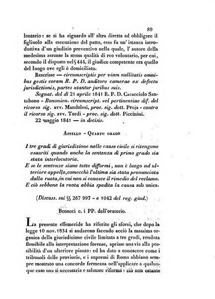 Giornale del Foro in cui si raccolgono le più importanti regiudicate dei supremi tribunali di Roma e dello Stato pontificio in materia civile