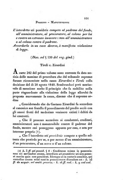 Giornale del Foro in cui si raccolgono le più importanti regiudicate dei supremi tribunali di Roma e dello Stato pontificio in materia civile