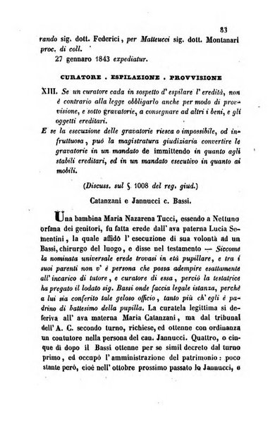 Giornale del Foro in cui si raccolgono le più importanti regiudicate dei supremi tribunali di Roma e dello Stato pontificio in materia civile