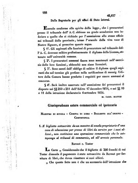 Giornale del Foro in cui si raccolgono le più importanti regiudicate dei supremi tribunali di Roma e dello Stato pontificio in materia civile