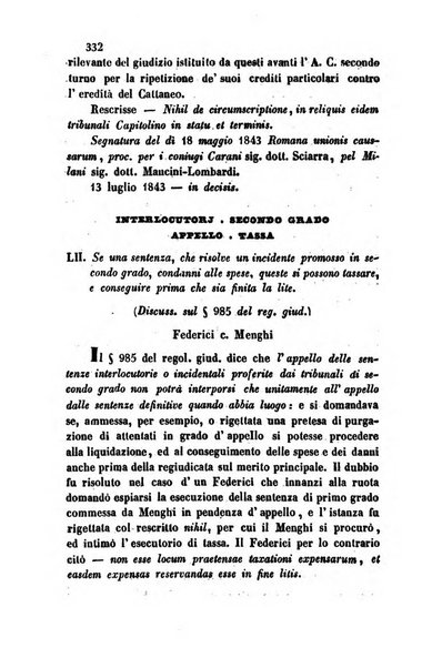 Giornale del Foro in cui si raccolgono le più importanti regiudicate dei supremi tribunali di Roma e dello Stato pontificio in materia civile