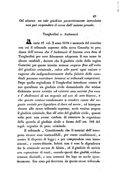 Giornale del Foro in cui si raccolgono le più importanti regiudicate dei supremi tribunali di Roma e dello Stato pontificio in materia civile