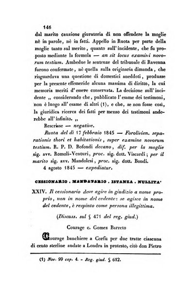 Giornale del Foro in cui si raccolgono le più importanti regiudicate dei supremi tribunali di Roma e dello Stato pontificio in materia civile