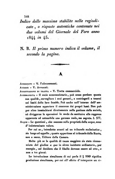 Giornale del Foro in cui si raccolgono le più importanti regiudicate dei supremi tribunali di Roma e dello Stato pontificio in materia civile