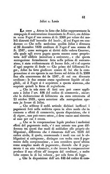 Giornale del Foro in cui si raccolgono le più importanti regiudicate dei supremi tribunali di Roma e dello Stato pontificio in materia civile