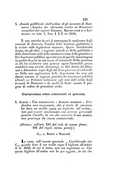 Giornale del Foro in cui si raccolgono le più importanti regiudicate dei supremi tribunali di Roma e dello Stato pontificio in materia civile