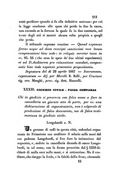 Giornale del Foro in cui si raccolgono le più importanti regiudicate dei supremi tribunali di Roma e dello Stato pontificio in materia civile