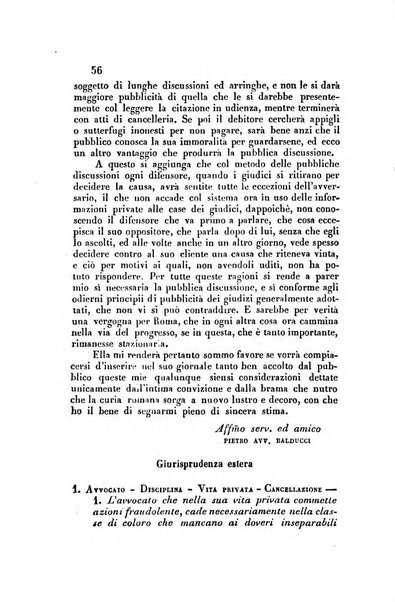 Giornale del Foro in cui si raccolgono le più importanti regiudicate dei supremi tribunali di Roma e dello Stato pontificio in materia civile