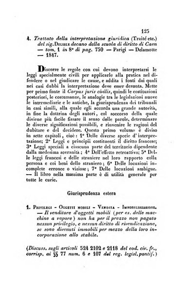 Giornale del Foro in cui si raccolgono le più importanti regiudicate dei supremi tribunali di Roma e dello Stato pontificio in materia civile