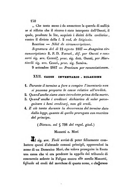 Giornale del Foro in cui si raccolgono le più importanti regiudicate dei supremi tribunali di Roma e dello Stato pontificio in materia civile