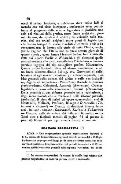 Giornale del Foro in cui si raccolgono le più importanti regiudicate dei supremi tribunali di Roma e dello Stato pontificio in materia civile