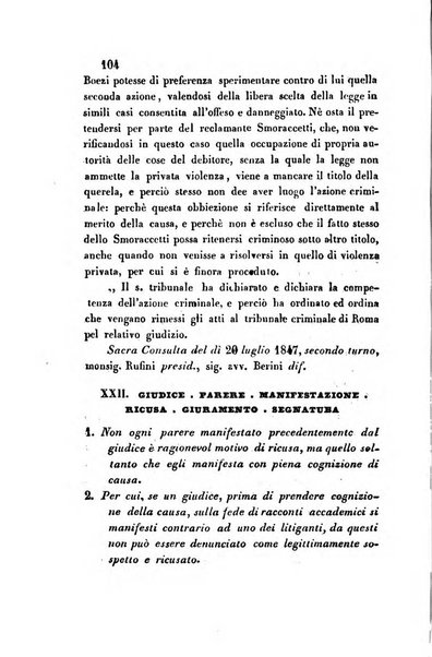 Giornale del Foro in cui si raccolgono le più importanti regiudicate dei supremi tribunali di Roma e dello Stato pontificio in materia civile