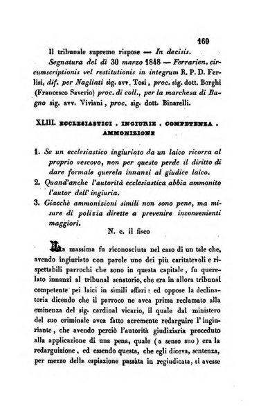 Giornale del Foro in cui si raccolgono le più importanti regiudicate dei supremi tribunali di Roma e dello Stato pontificio in materia civile