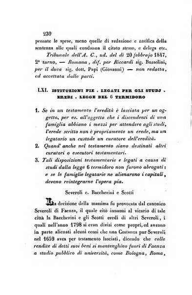 Giornale del Foro in cui si raccolgono le più importanti regiudicate dei supremi tribunali di Roma e dello Stato pontificio in materia civile