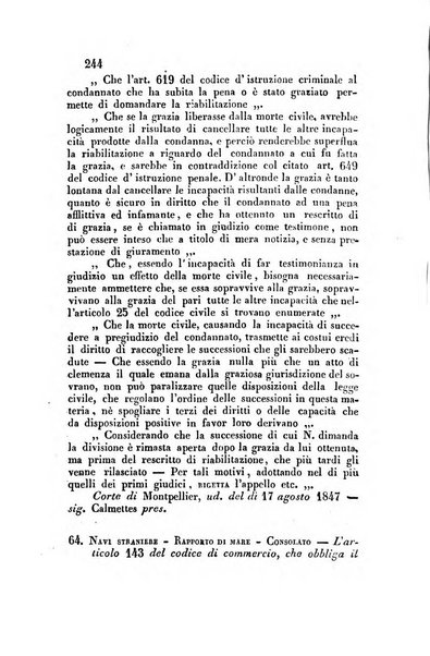 Giornale del Foro in cui si raccolgono le più importanti regiudicate dei supremi tribunali di Roma e dello Stato pontificio in materia civile