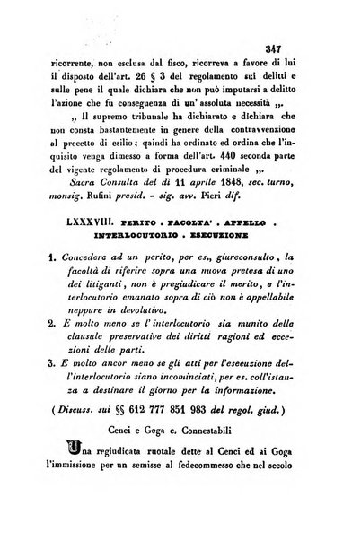 Giornale del Foro in cui si raccolgono le più importanti regiudicate dei supremi tribunali di Roma e dello Stato pontificio in materia civile