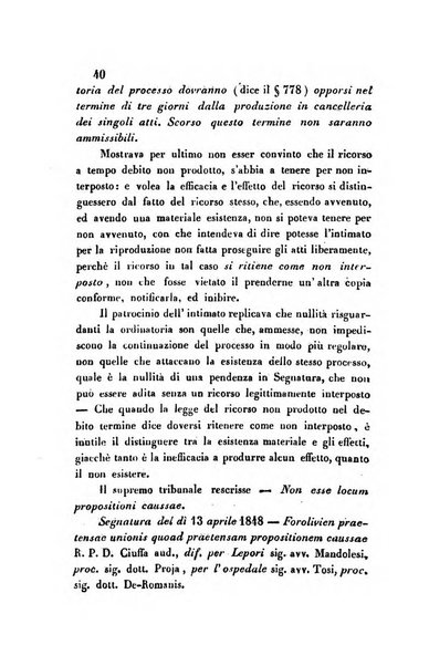 Giornale del Foro in cui si raccolgono le più importanti regiudicate dei supremi tribunali di Roma e dello Stato pontificio in materia civile