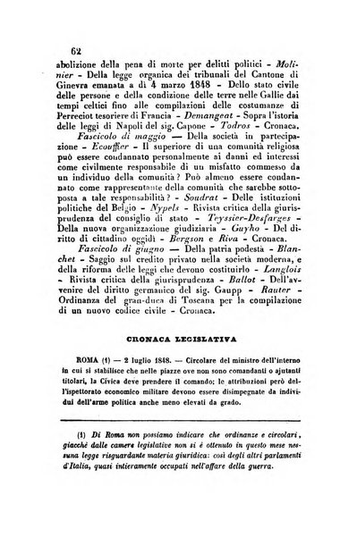 Giornale del Foro in cui si raccolgono le più importanti regiudicate dei supremi tribunali di Roma e dello Stato pontificio in materia civile