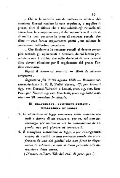 Giornale del Foro in cui si raccolgono le più importanti regiudicate dei supremi tribunali di Roma e dello Stato pontificio in materia civile