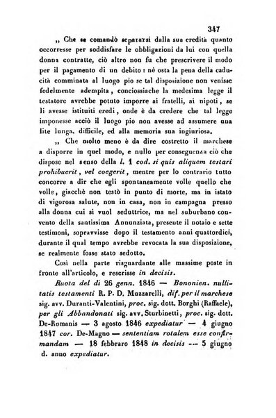 Giornale del Foro in cui si raccolgono le più importanti regiudicate dei supremi tribunali di Roma e dello Stato pontificio in materia civile