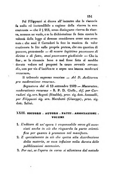 Giornale del Foro in cui si raccolgono le più importanti regiudicate dei supremi tribunali di Roma e dello Stato pontificio in materia civile